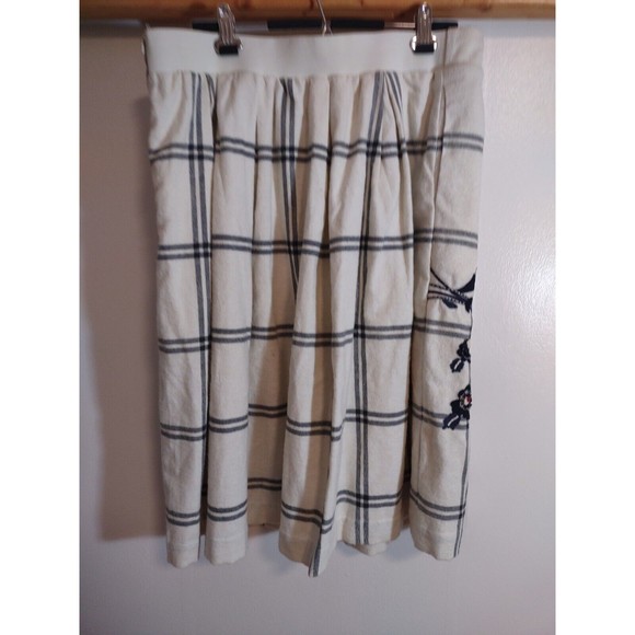 Vineet Bahl Women's XL White Black Plaid Skirt Anthro MSRP $158 Embroidered Art - Picture 4 of 12